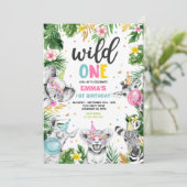 Wild One Birthday Gold Safari Oerwoud Animals Part Kaart (Staand voorkant)