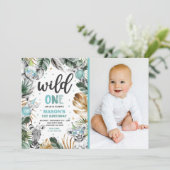 Wild One Birthday Gold Safari Oerwoud Animals Part Kaart (Staand voorkant)