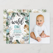 Wild One Birthday Gold Safari Oerwoud Animals Part Kaart (Voorkant / Achterkant)