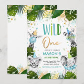 Wild One Birthday Gold Safari Oerwoud Animals Part Kaart (Voorkant / Achterkant)