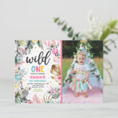 Wild One Birthday Gold Safari Oerwoud Animals Part Kaart (Staand voorkant)