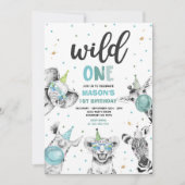 Wild One Birthday Gold Safari Oerwoud Animals Part Kaart (Voorkant)