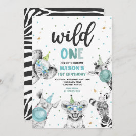 Wild One Birthday Gold Safari Oerwoud Animals Part Kaart