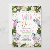 Wild One Birthday Gold Safari Oerwoud Animals Part Kaart (Voorkant)