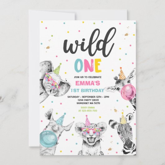 Wild One Birthday Gold Safari Oerwoud Animals Part Kaart (Voorkant)