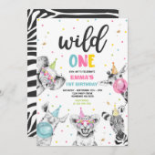Wild One Birthday Gold Safari Oerwoud Animals Part Kaart (Voorkant / Achterkant)