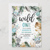 Wild One Birthday Gold Safari Oerwoud Animals Part Kaart (Voorkant)