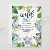 Wild One Birthday Gold Safari Oerwoud Animals Part Kaart (Voorkant)