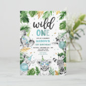 Wild One Birthday Gold Safari Oerwoud Animals Part Kaart (Staand voorkant)