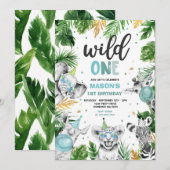 Wild One Birthday Gold Safari Oerwoud Animals Part Kaart (Voorkant / Achterkant)