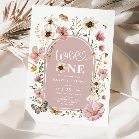 Wild One Birthday Invitation: Blush Wildflower Edi Kaart
