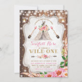 Wild One Birthday Invitation Floral Boho Teepee Kaart (Voorkant)