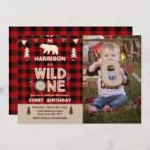 Wild One Birthday Invitation Lumberjack Wild One Kaart (Voorkant / Achterkant)