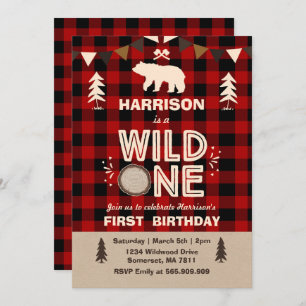 Wild One Birthday Invitation Lumberjack Wild One Kaart