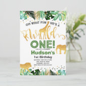 Wild One Birthday Invitation Oerwoud Animals Party Kaart (Staand voorkant)