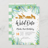 Wild One Birthday Invitation Oerwoud Animals Party Kaart (Voorkant / Achterkant)
