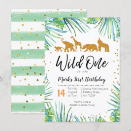 Wild One Birthday Invitation Oerwoud Animals Party Kaart
