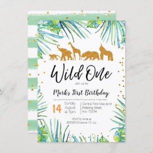 Wild One Birthday Invitation Oerwoud Animals Party Kaart