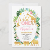Wild One Birthday Invitation Oerwoud Animals Party Kaart (Voorkant)