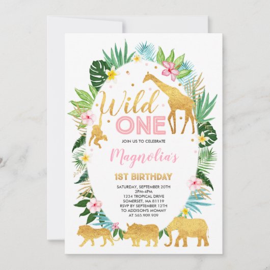 Wild One Birthday Invitation Oerwoud Animals Party Kaart (Voorkant)