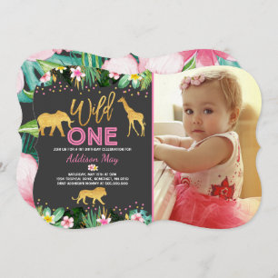 Wild One Birthday Invitation Oerwoud Animals Party Kaart