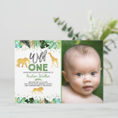 Wild One Birthday Invitation Oerwoud Animals Party Kaart (Staand voorkant)