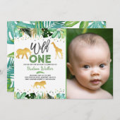 Wild One Birthday Invitation Oerwoud Animals Party Kaart (Voorkant / Achterkant)