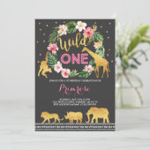 Wild One Birthday Invitation Oerwoud Animals Party Kaart (Staand voorkant)