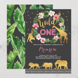 Wild One Birthday Invitation Oerwoud Animals Party Kaart