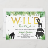 Wild One Birthday Invitation Oerwoud Animals Party Kaart (Voorkant)