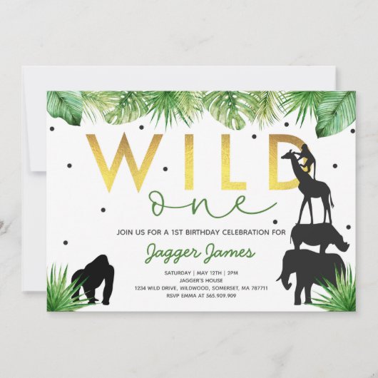 Wild One Birthday Invitation Oerwoud Animals Party Kaart (Voorkant)