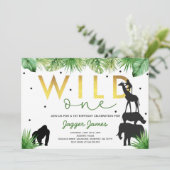 Wild One Birthday Invitation Oerwoud Animals Party Kaart (Staand voorkant)