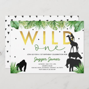 Wild One Birthday Invitation Oerwoud Animals Party Kaart