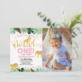 Wild One Birthday Invitation Oerwoud Animals Party Kaart (Staand voorkant)
