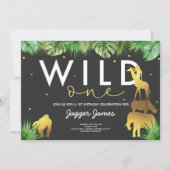 Wild One Birthday Invitation Oerwoud Animals Party Kaart (Voorkant)