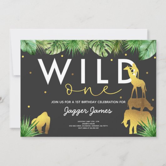 Wild One Birthday Invitation Oerwoud Animals Party Kaart (Voorkant)