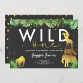 Wild One Birthday Invitation Oerwoud Animals Party Kaart (Voorkant / Achterkant)
