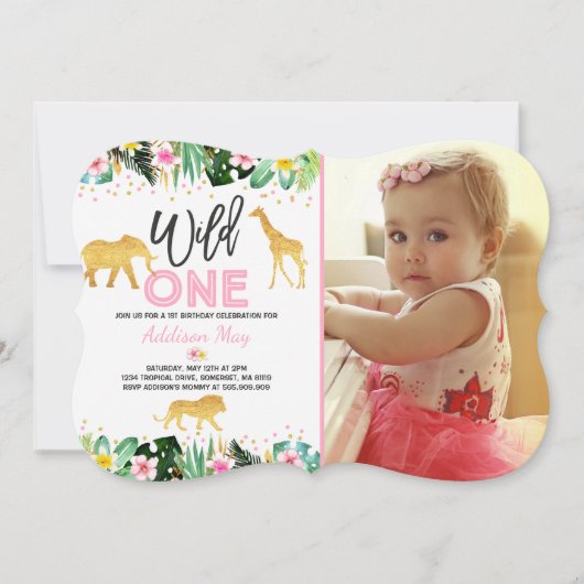 Wild One Birthday Invitation Oerwoud Animals Party Kaart (Voorkant)
