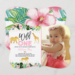 Wild One Birthday Invitation Oerwoud Animals Party Kaart
