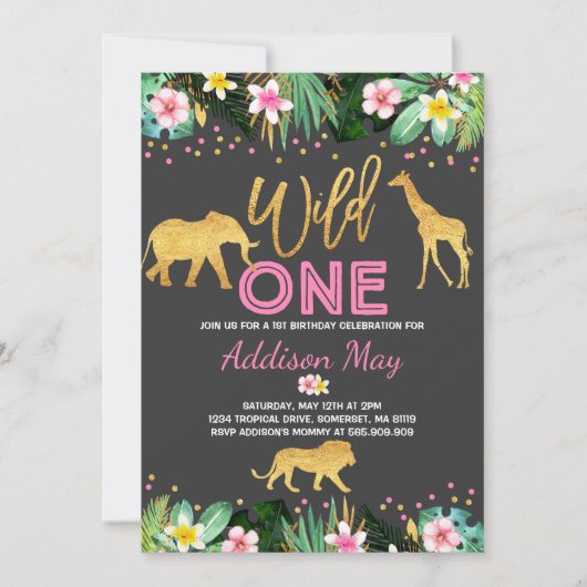 Wild One Birthday Invitation Oerwoud Animals Party Kaart (Voorkant)