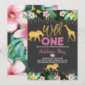 Wild One Birthday Invitation Oerwoud Animals Party Kaart (Voorkant / Achterkant)