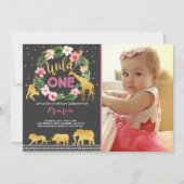 Wild One Birthday Invitation Oerwoud Animals Party Kaart (Voorkant)