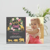 Wild One Birthday Invitation Oerwoud Animals Party Kaart (Staand voorkant)