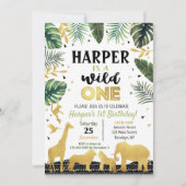 Wild One Birthday Invitation Oerwoud Animals Party Kaart (Voorkant)