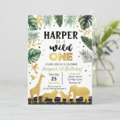 Wild One Birthday Invitation Oerwoud Animals Party Kaart (Staand voorkant)