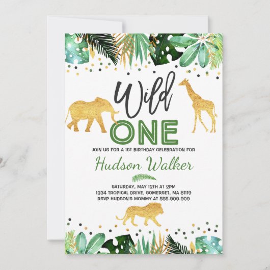 Wild One Birthday Invitation Oerwoud Animals Party Kaart (Voorkant)