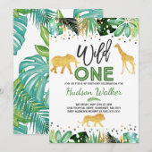 Wild One Birthday Invitation Oerwoud Animals Party Kaart (Voorkant / Achterkant)