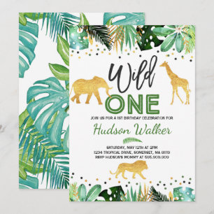 Wild One Birthday Invitation Oerwoud Animals Party Kaart