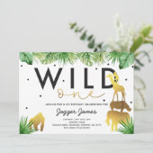 Wild One Birthday Invitation Oerwoud Animals Party Kaart (Staand voorkant)