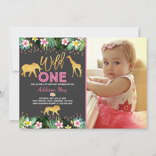 Wild One Birthday Invitation Oerwoud Animals Party Kaart (Voorkant)